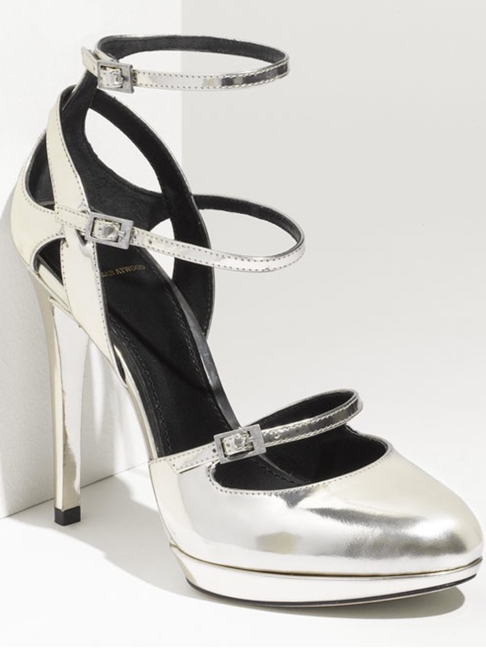 B Brian Atwood Metallic Double Ankle Strap Sky High Stiletto Heels Sz 9.5